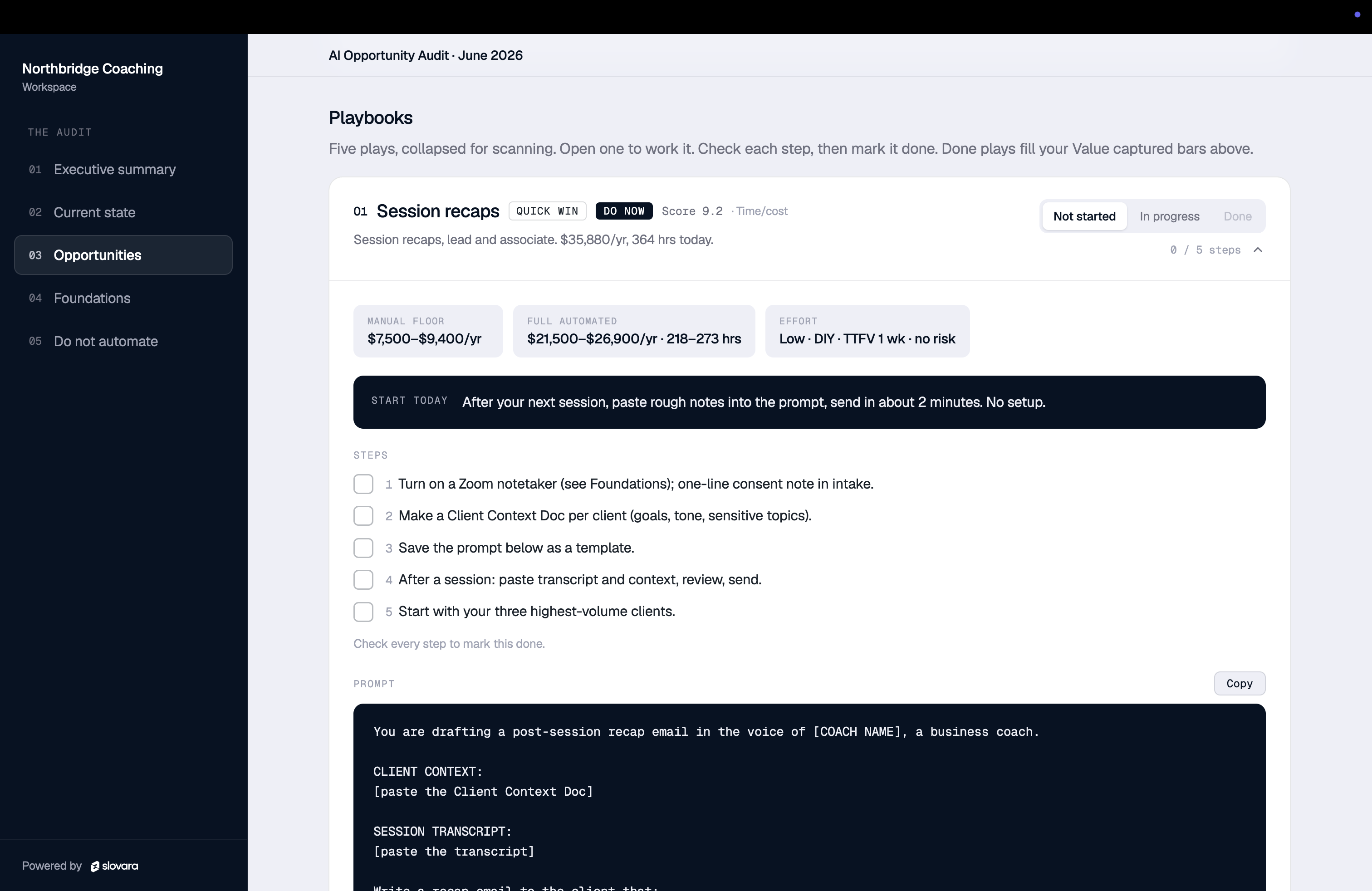Playbook detail with steps and prompt